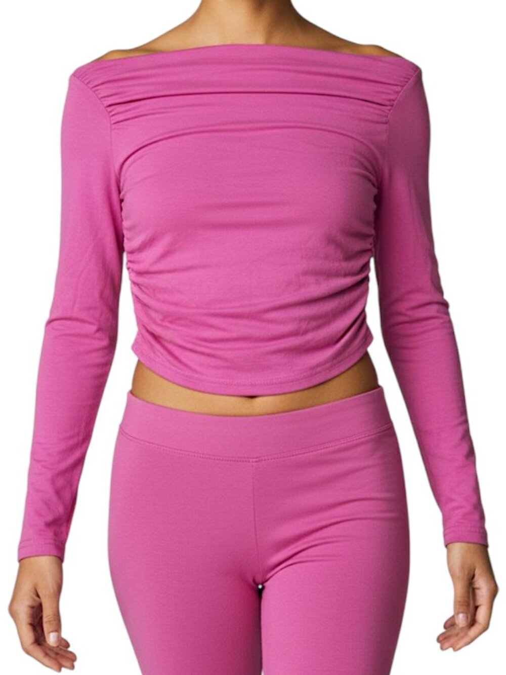 SHEIN Pink Ruched Bodycon Long Sleeve Tee Women's Size S